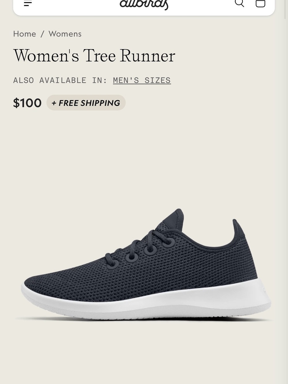 allbirds Women's Tree Runner - Charcoal with White Sole